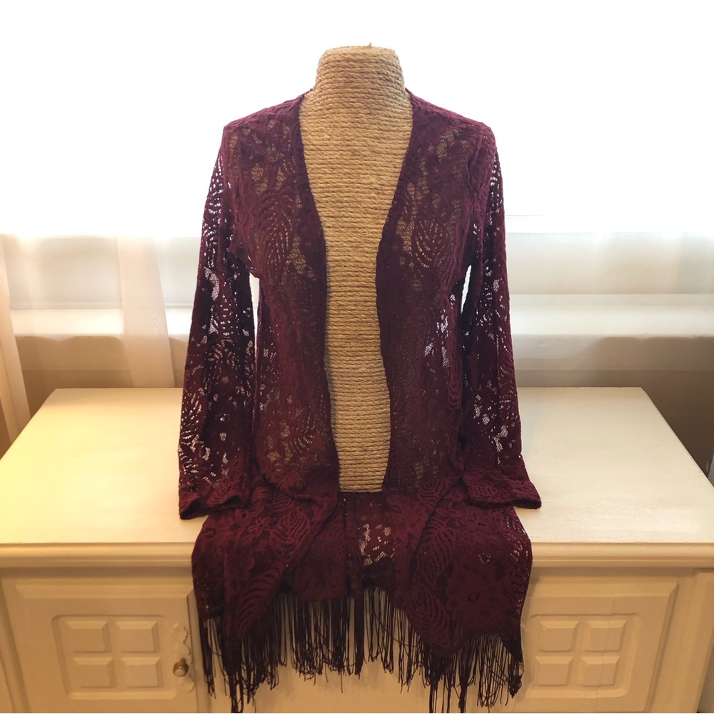 Burgundy Kimono-style Cover Up